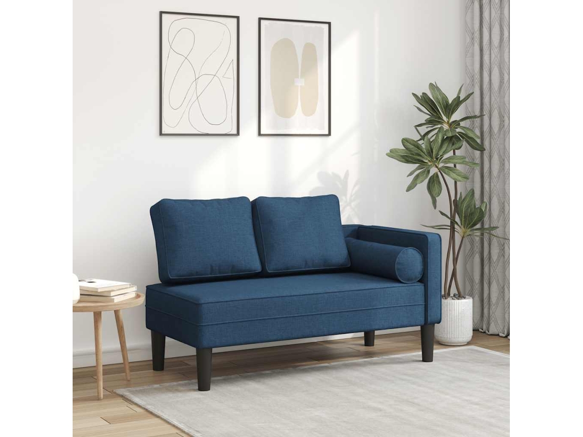 Vidaxl Chaise Lounge Com Almofadões Tecido Azul
