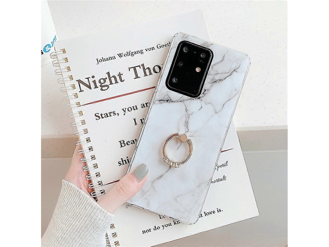 Capa Protetora Para Celular Galaxy S20 Plus Em Tpu Com Textura De Mármore E Anel De Metal Com Strass.