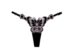 Sutiã G string Feminino Anel Metal Brodado Borboletas Ajustável Sexy Tecido Macio Talla Única Negro