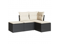 Conjunto de 4 Sofás para Jardim com Almofadões Vime Pe Preto MAISON EXCLUSIVE (4 pcs)