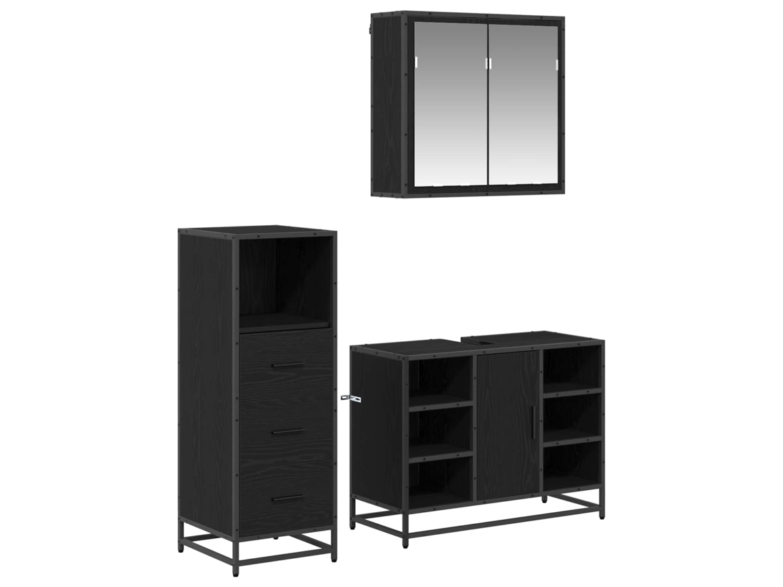 Conjunto de Móveis para Banheiro com Suporte 3 Peças Carvalho Preto MAISON EXCLUSIVE