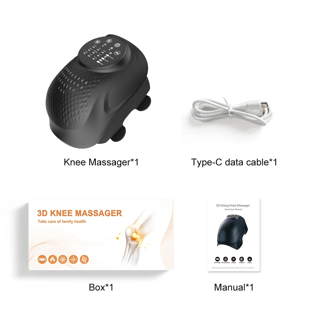 Massageador De Joelho Inteligente Sem Fio (preto) Com Funções De Vibração, Aquecimento E Pressão De Ar Para Uma Massagem Relaxante.