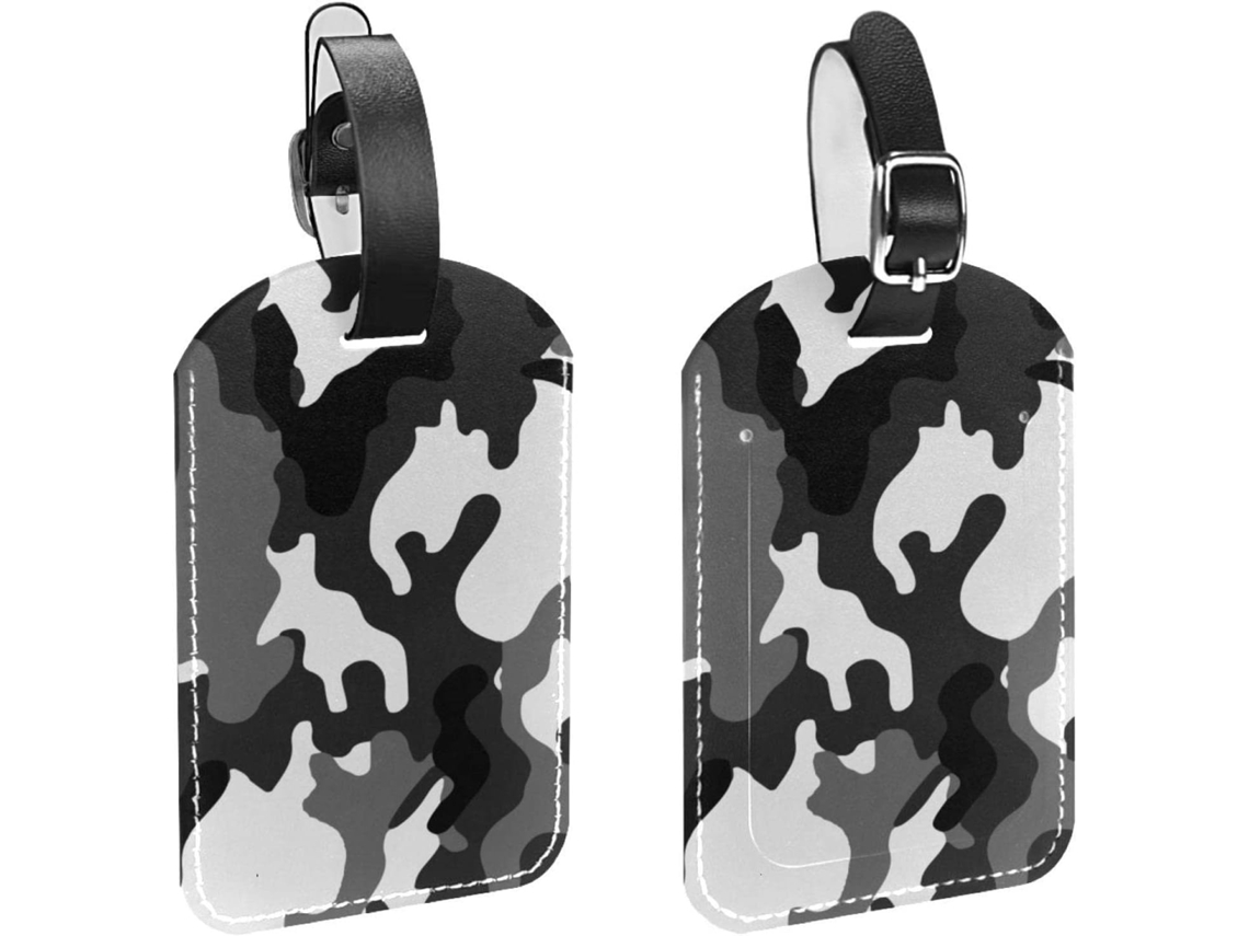 Conjunto De 2 Etiquetas Bagagem Em Couro Sintético Com Estampa Camuflada Preto E Cinza