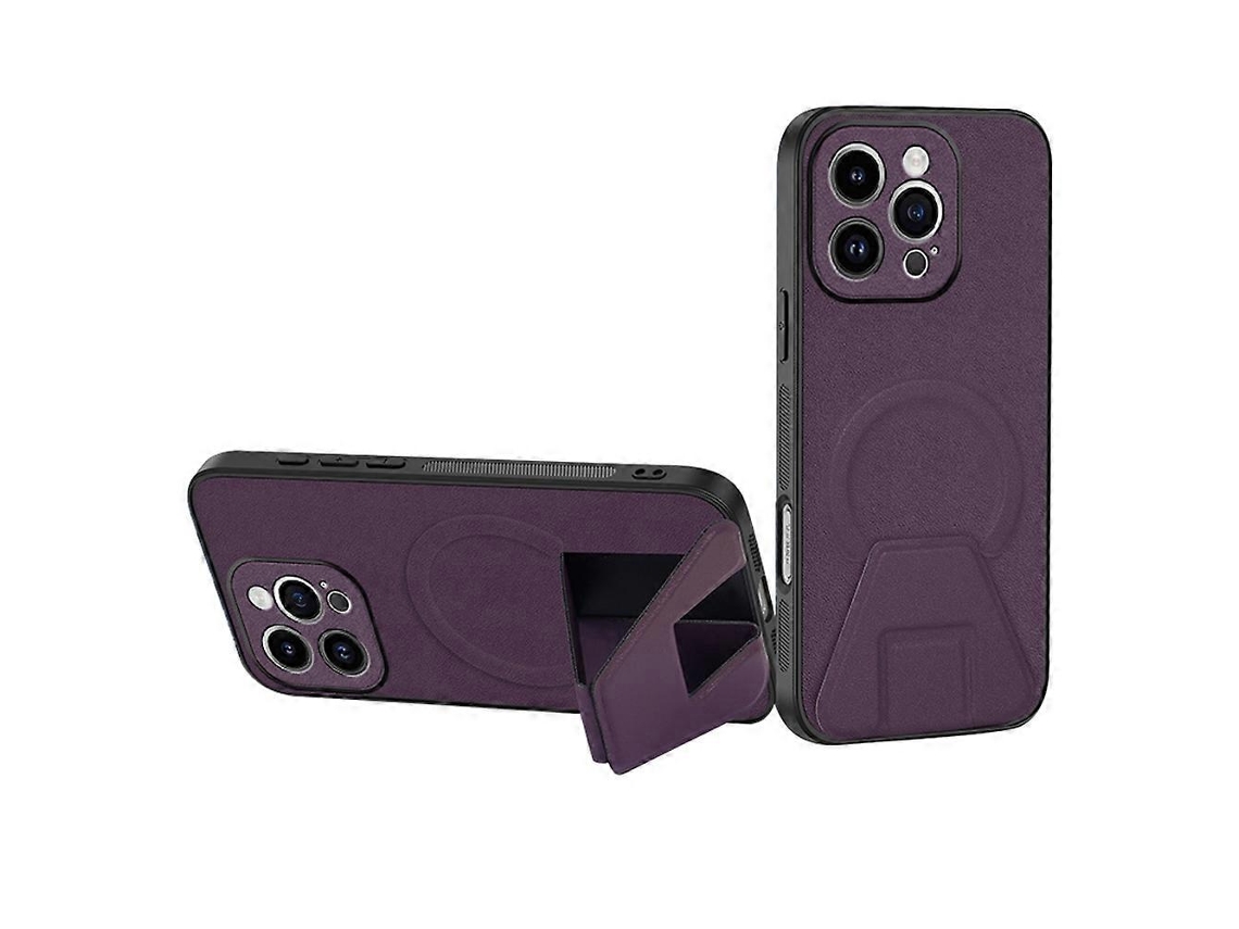 Capa Com Suporte Para Iphone 16 Pro Em Couro Pu Tpu Compatível Com Magsafe - Roxo Escuro