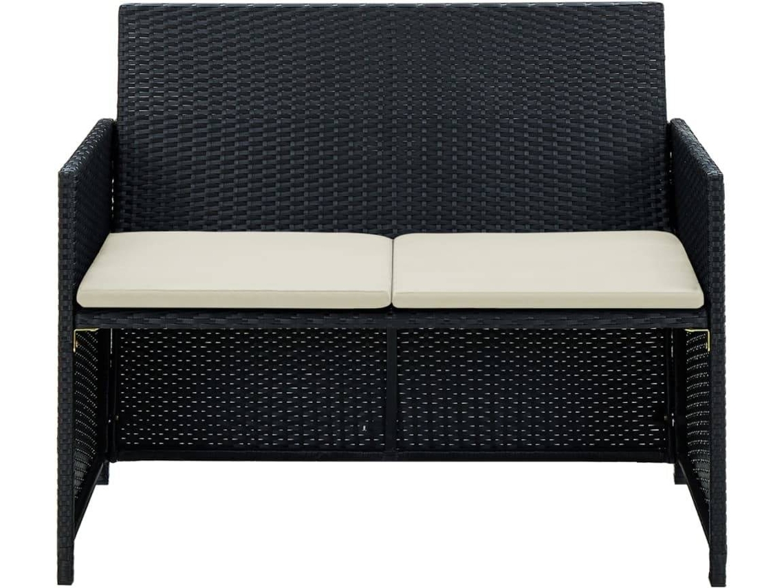 vidaXL Sofá de jardim de 2 lugares com almofadões vime PE preto Worten.pt