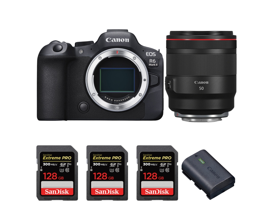 Eos R6 Mark Ii + Rf 50mm F/1.2 L Usm + 3 Sandisk 128gb Uhs ii 300mb/s + 1 Canon Lp e6nh + Ebook “20 Dicas para Fotos Que Impressionam” CANON