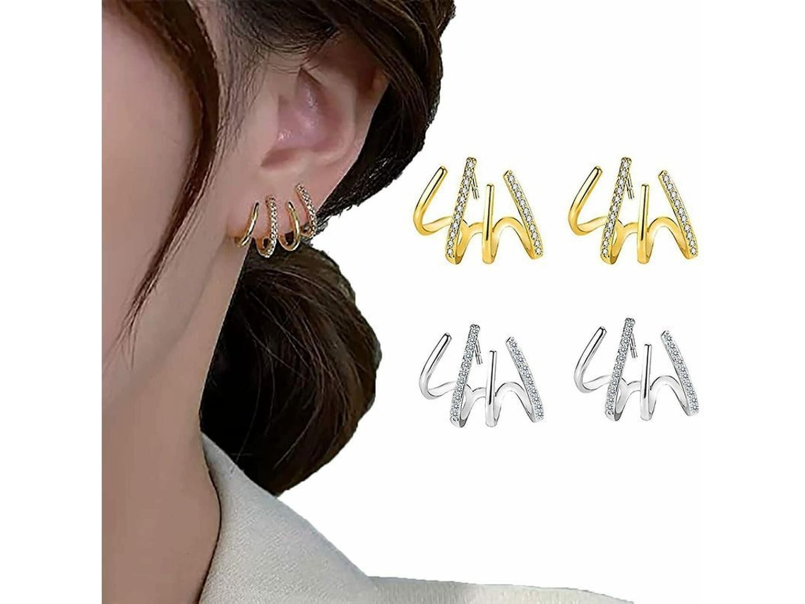 2026 aretes de Aro Con Piedras Brillantes Claw Geométricos de Plata S925 para Mujer Joyería Regalo