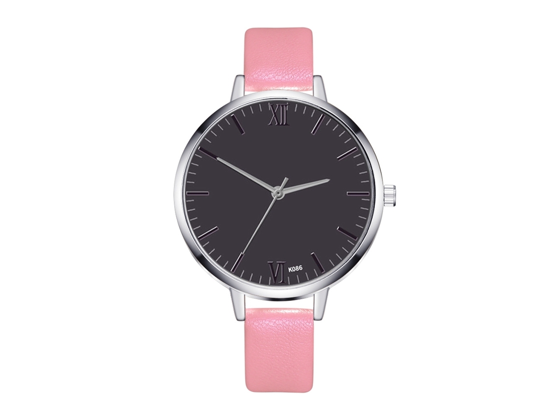 Relógio de Quartzo Feminino Estilo Vintage Simples com Pulseira de Couro Pu Rosa