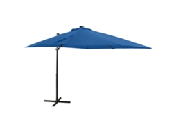 Vidaxl Guarda-sol Jardim Cantilever Poste/luzes Led 250 Cm Azul-ciano