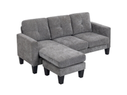Sofá chaise longue reversível L 3 lugares, veludo cotelê, cinzento escuro, 192x137x84 cm S/MARCA