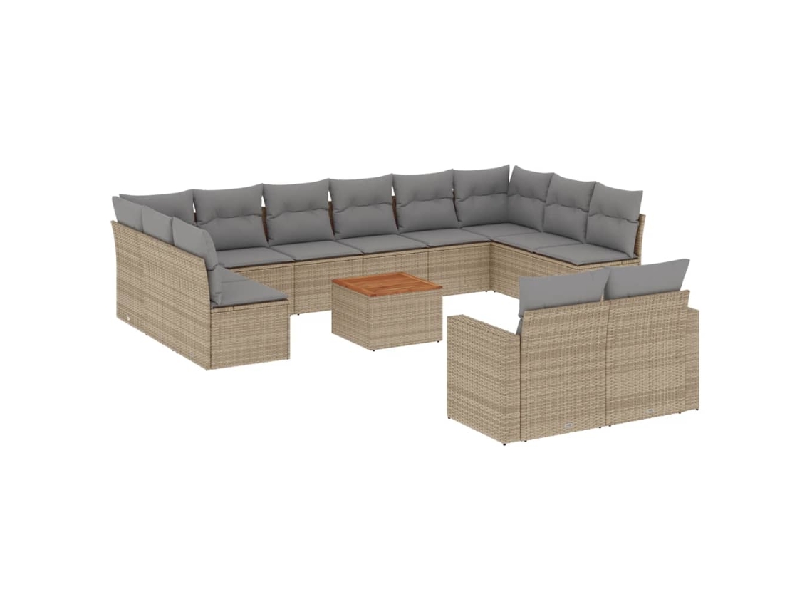 Conjunto de 13 Sofás Jardim C/ Almofadões Vime Pe Bege Misturado MAISON EXCLUSIVE (13 pcs)