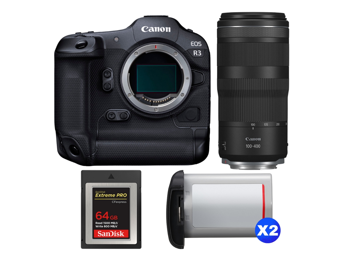 Eos R3 + Rf 100 400mm F/5.6 8 Is Usm + 1 Sandisk 64gb Extreme Pro Cfexpress Type B + 2 Canon Lp e19 + Ebook Pricedirect CANON