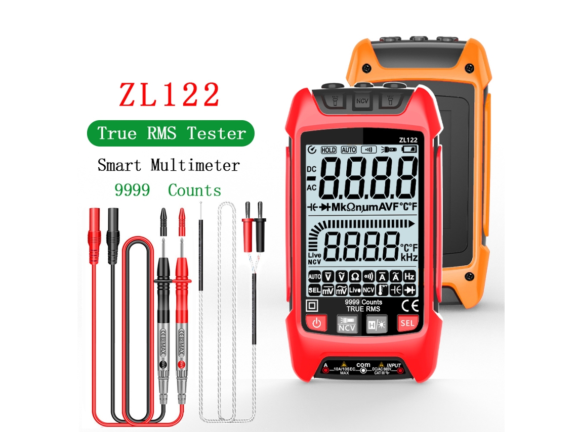Yuru multímetro Digital True Rms 9999 Contagens Tela Lcd com Luz de Fundo Medidor de Tensão Resistência Frequência Temperatura com Lanterna