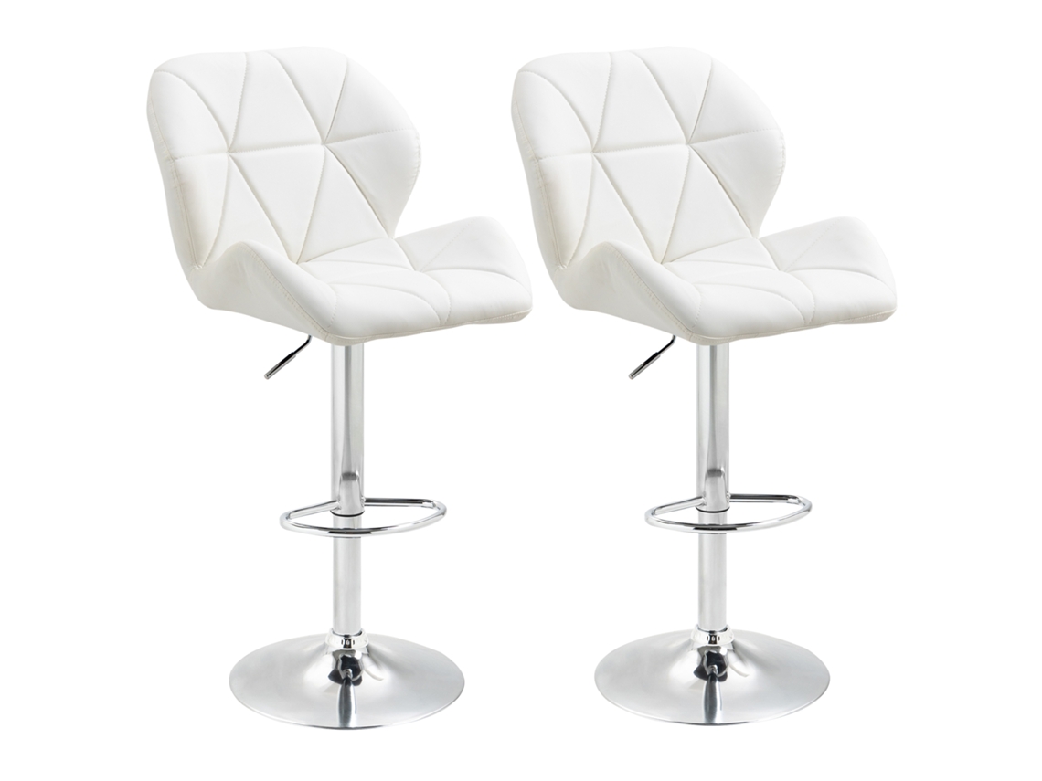 Conjunto de 2 banquinhos de bar metal couro PU ajustável com encosto e apoio de pé 114,5cm 51,5x57,5x93 branco | S/MARCA
