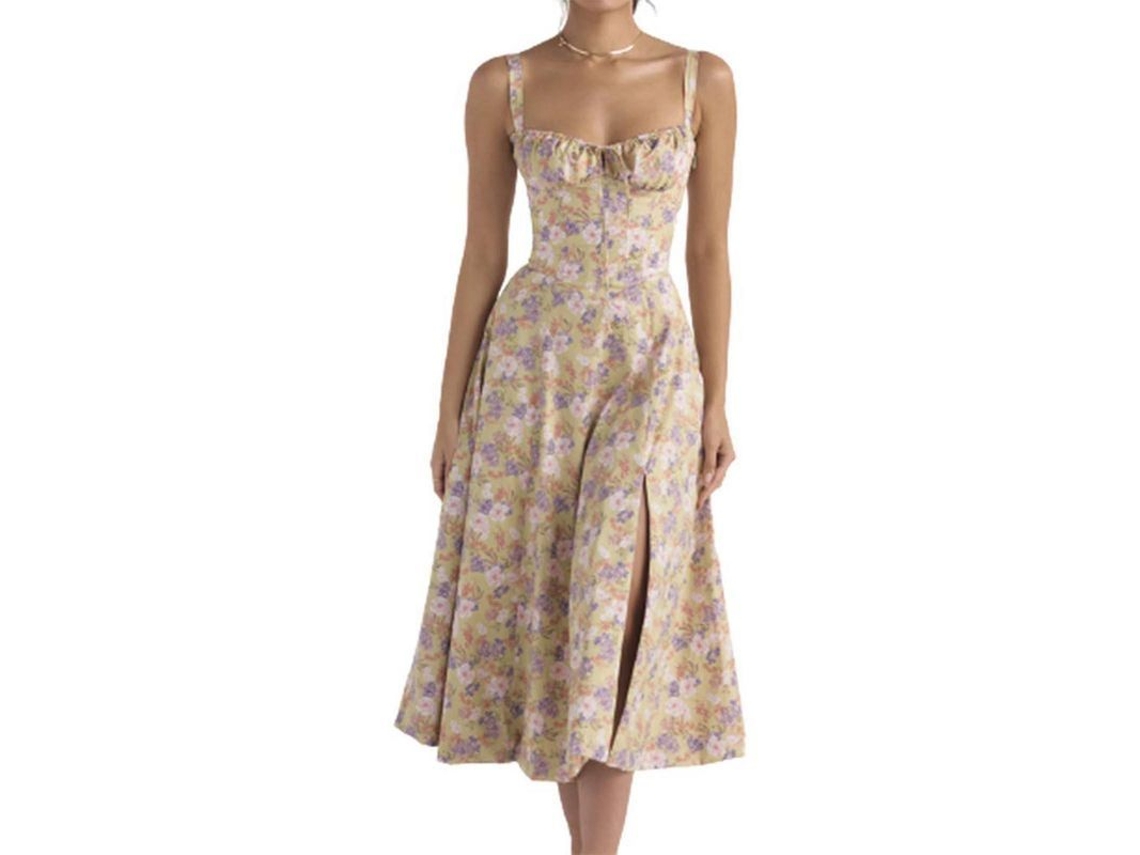 2026 vestido Sundress Sem Mangas com Estampa Fashion, Cordo e Renda para Mulher de Poliéster de Alta Qualidade