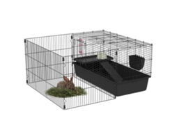 Gaiola para Pequenos Animais com Recinto Removível. Cercadinho com Estábulo. Incluindo Acessórios. Preto Ge