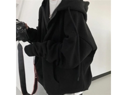 Jaqueta De Inverno Feminina Com Capuz, Manga Longa, Gola V, Tecido De Lã E Poliéster, Estilo Streetwear Para Primavera/outono Ea00513-black