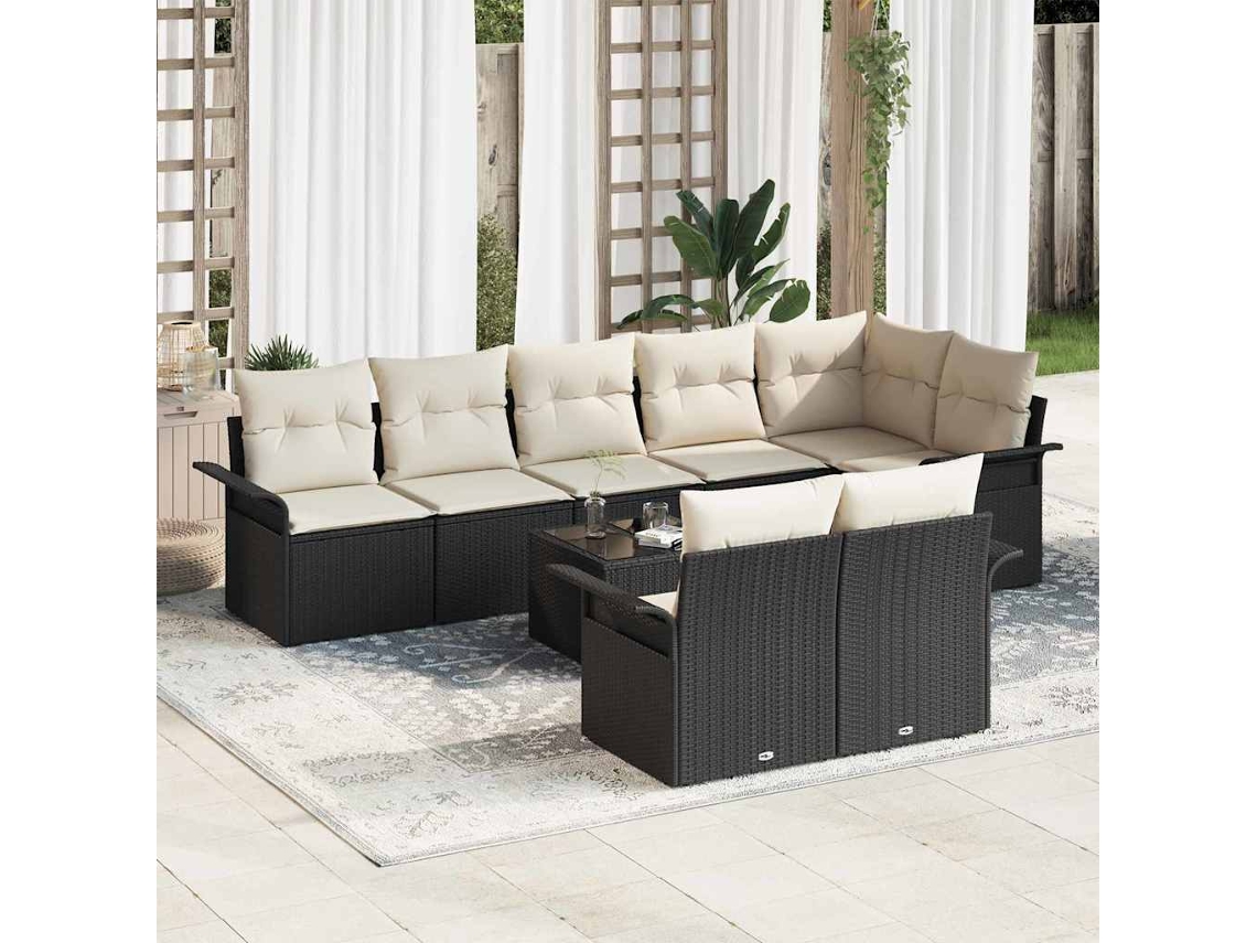 Vidaxl Conjunto De Sofá De Jardim 9 Unid. Preto Vime Pe