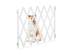 Relaxdays Portão De Segurança Para Cães Extensível Até 140 Cm, 87-99 Cm De Altura, Bambu, Para Escadas E Portas, Branco