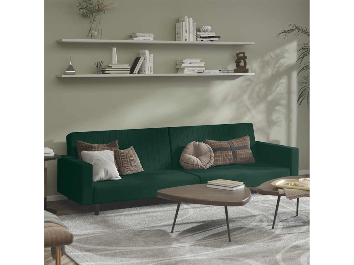 Vidaxl Sofá-cama De 2 Lugares Veludo Verde-escuro
