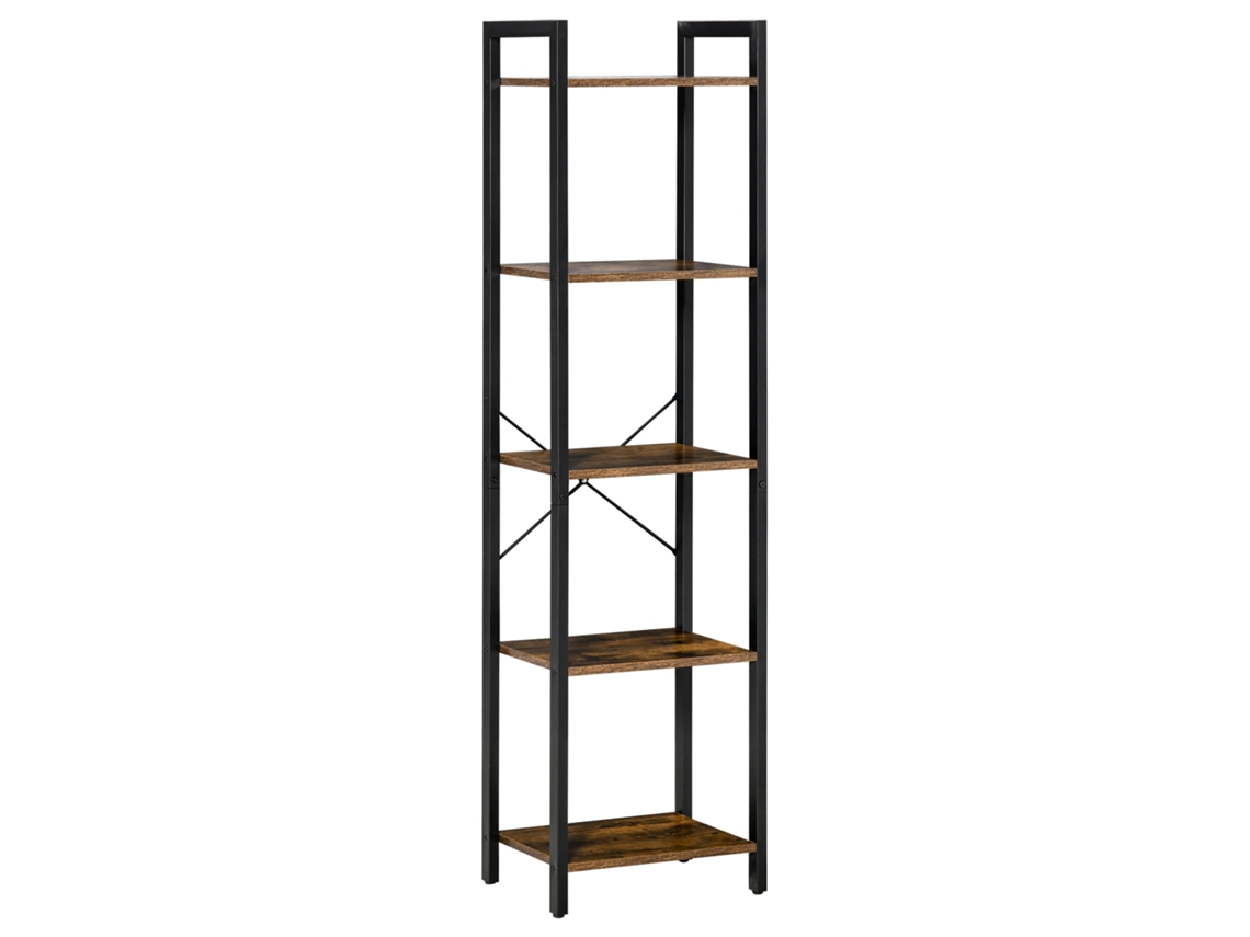 Estante de Estilo Industrial com 5 Prateleiras em Madeira e Aço, 40x30x154cm, Marrom Rústico