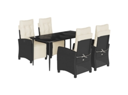 Conjunto 5 de jantar p/ jardim c/ almofadões VIDAXL vime PE preto