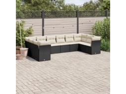 Vidaxl 10 Pcs Conjunto Sofás de Jardim C/ Almofadões Vime Pe Preto