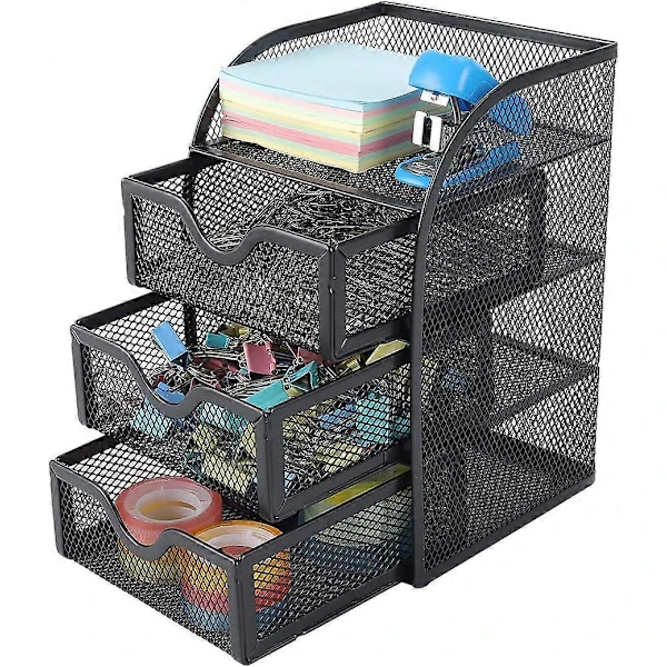 Organizador de Mesa em Rede com 3 Gavetas Pequenas, Organizador de Mesa, Porta, Acessórios de Escritório BRILVIBERA