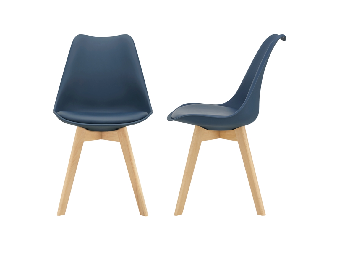 Conjunto de 2 cadeiras de jantar Fläten [EN.CASA] Pele sintética e pernas de faia 82x49x54 cm - Azul