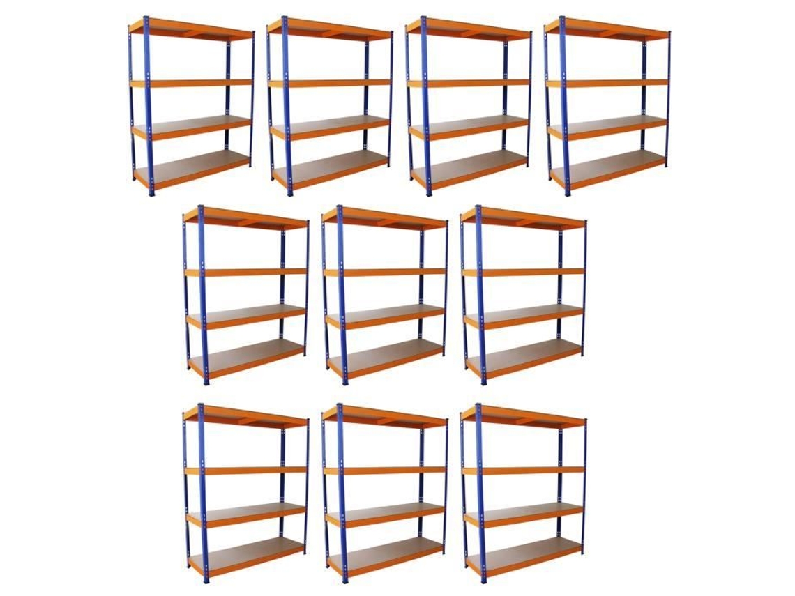Pacote com 10 Estantes de Aço S-Rax Prateleiras de Mdf Sólido Montagem Sem Parafusos 150 Cm X 50 Cm X 180 Cm