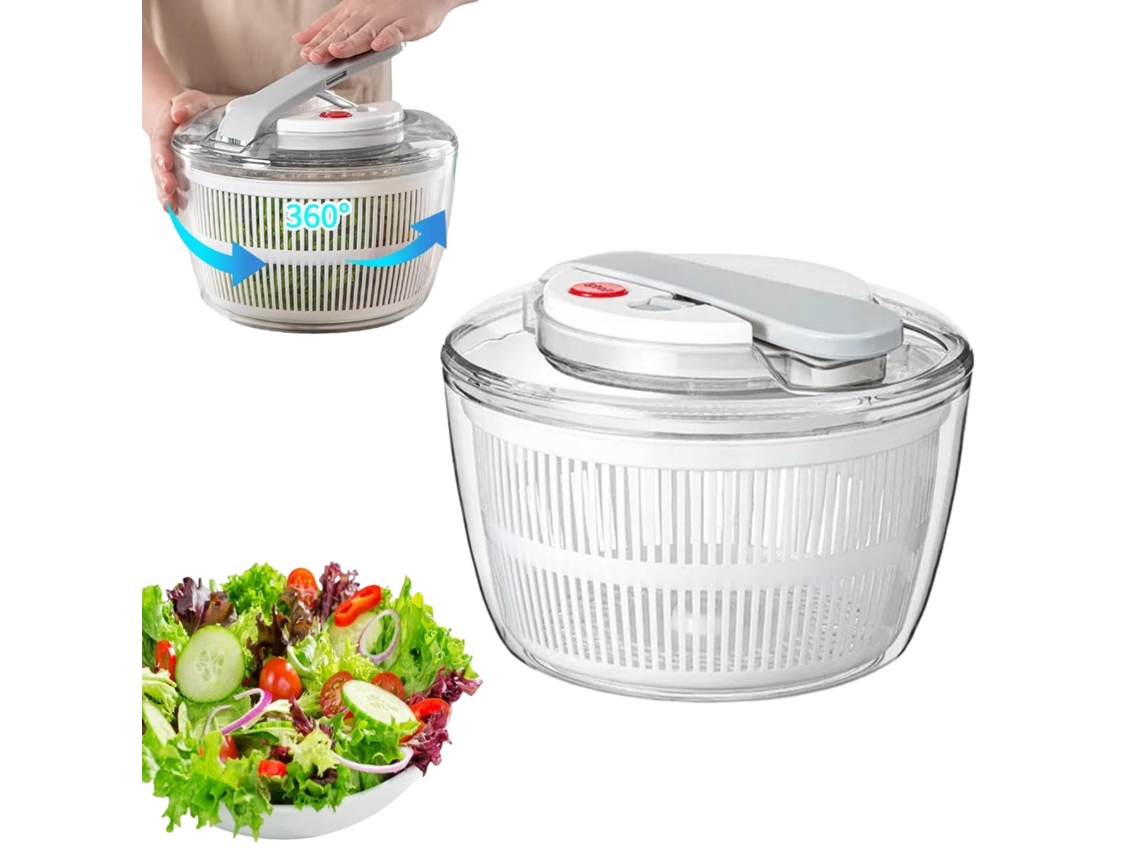 Pressão Sal Secador 3l Branco, Dois Em Um, Lava E Escorre, Plástico Alimentar, Desmontável