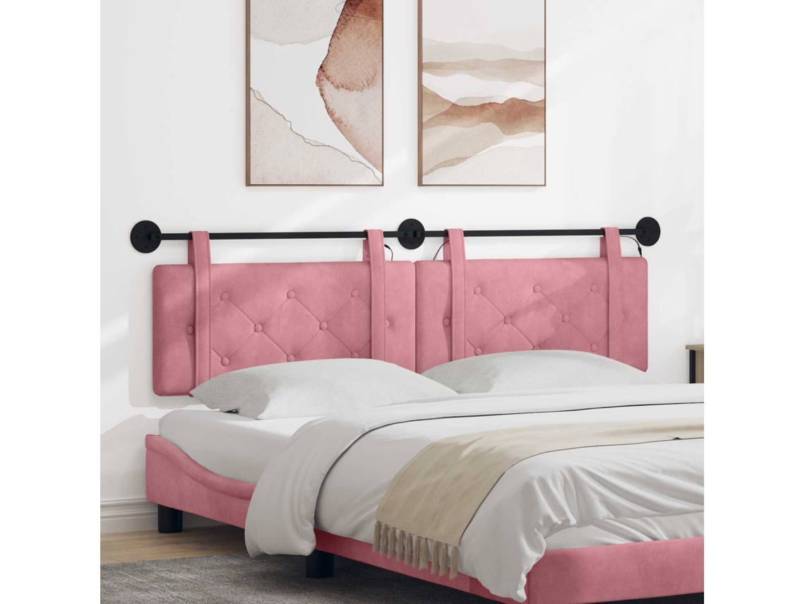 Vidaxl Cabeceira Suspensa Com Luz Led Rosa Veludo