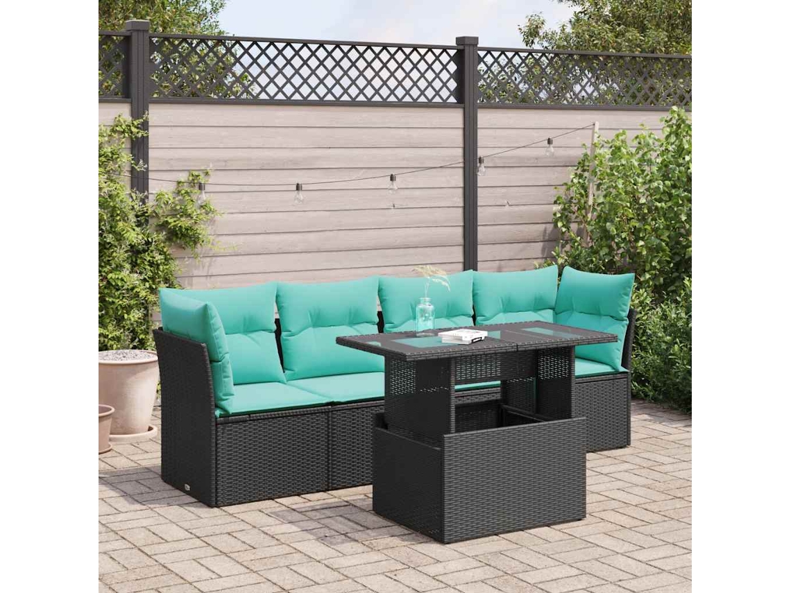 Vidaxl 5 Pcs Conjunto Sofás De Jardim Com Almofadões Acácia E Vime Pe
