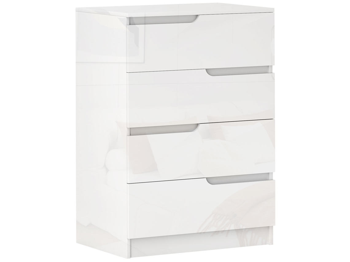 Cômoda 4 Gavetas, Moderna, Madeira, 60x40x85 cm, Branco Brilhante