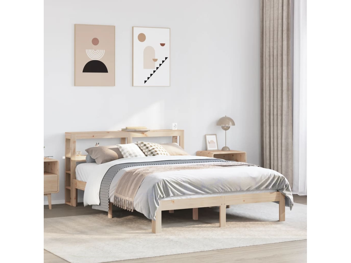 Vidaxl Estrutura Cama C/ Cabeceira 140x190 Cm Pinho Maciço