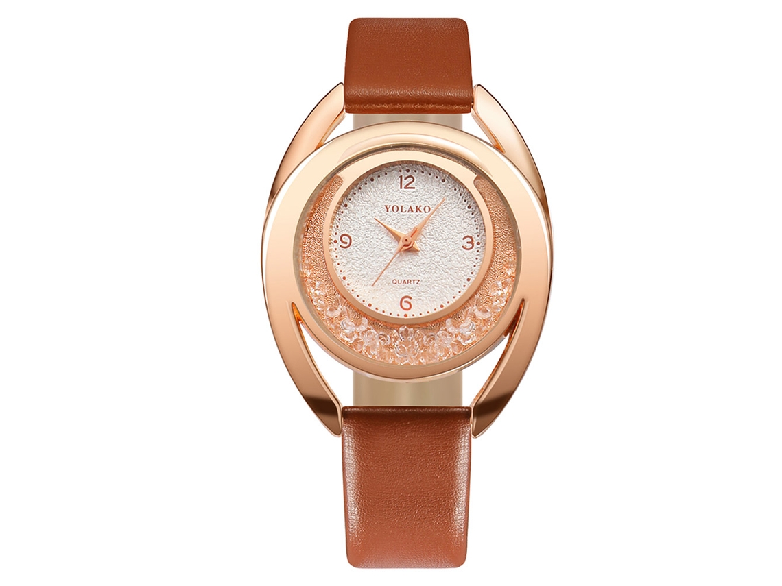 Relógio de Pulso Feminino Yolako Simples de Quartzo com Pulseira Pu Café