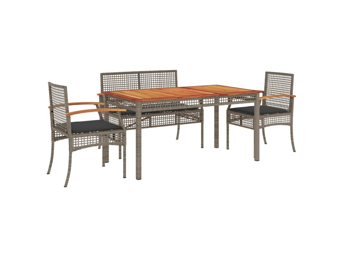 Conjunto de 5 Jantar para Jardim com Almofadões Vime Pe Cinza MAISON EXCLUSIVE