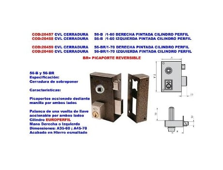 Cvl cerradura     56-b  -1-60 izquierda pintada cilindro perfil