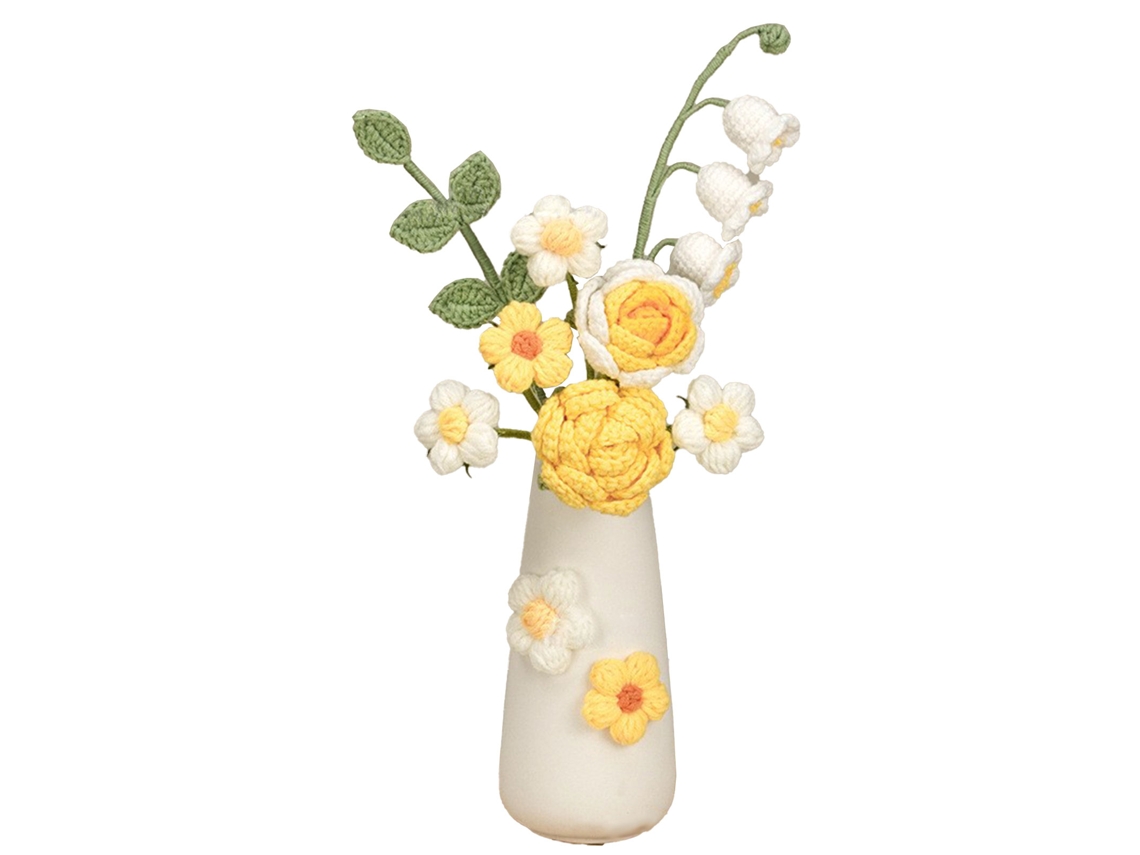 Flor de Lã Simulada Mão Crochê Presente com Vaso Cerâmico