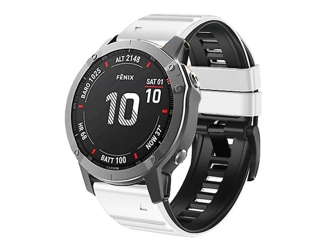 Pulseira para Garmin Fenix 7/7x/6/6x/5/5x 26mm, silicone bicolor, preto e branco.