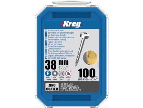 Parafuso de Bolso de Cabeça Panela Revestido de Zinco Kreg Rosca Fina Sps-F150-100-Int KREG & MANSEN