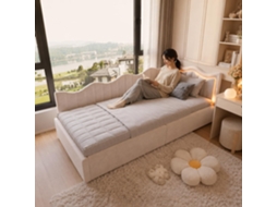 Cama Infantil 90x200, Sofá-cama Com Led, Cama De Chão, Cama Juvenil, Com Arrumação E Estrado De Ripas, Veludo Teddy, Sem Colchão