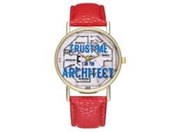 Relógio de Pulso Feminino Moderno Elegante Quartzo Pulseira Couro Pu Vermelho