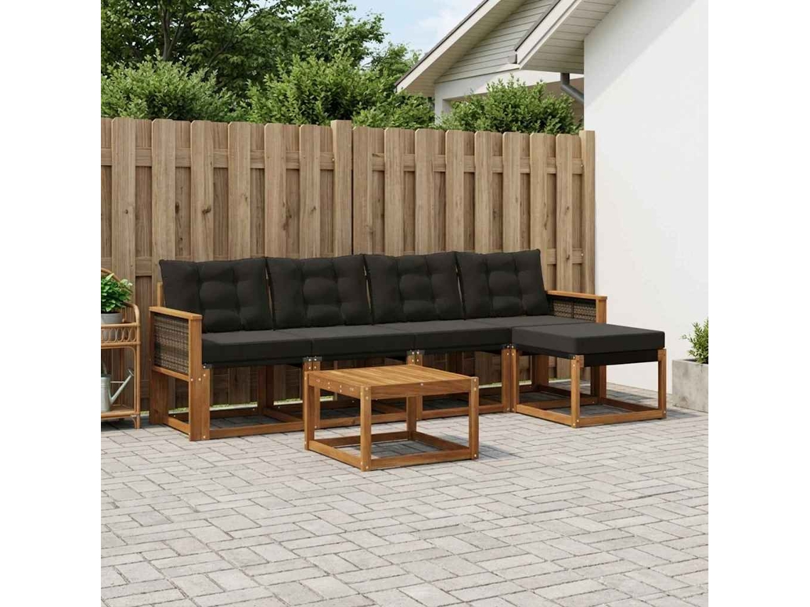 Vidaxl Conjunto De Sofás Para Exterior 6 Pcs Natural E Preto