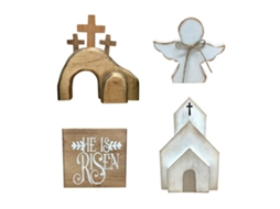 Decoração de Páscoa com Anjo, Túmulo e Cruz em Madeira 20x12.5cm com S/MARCA
