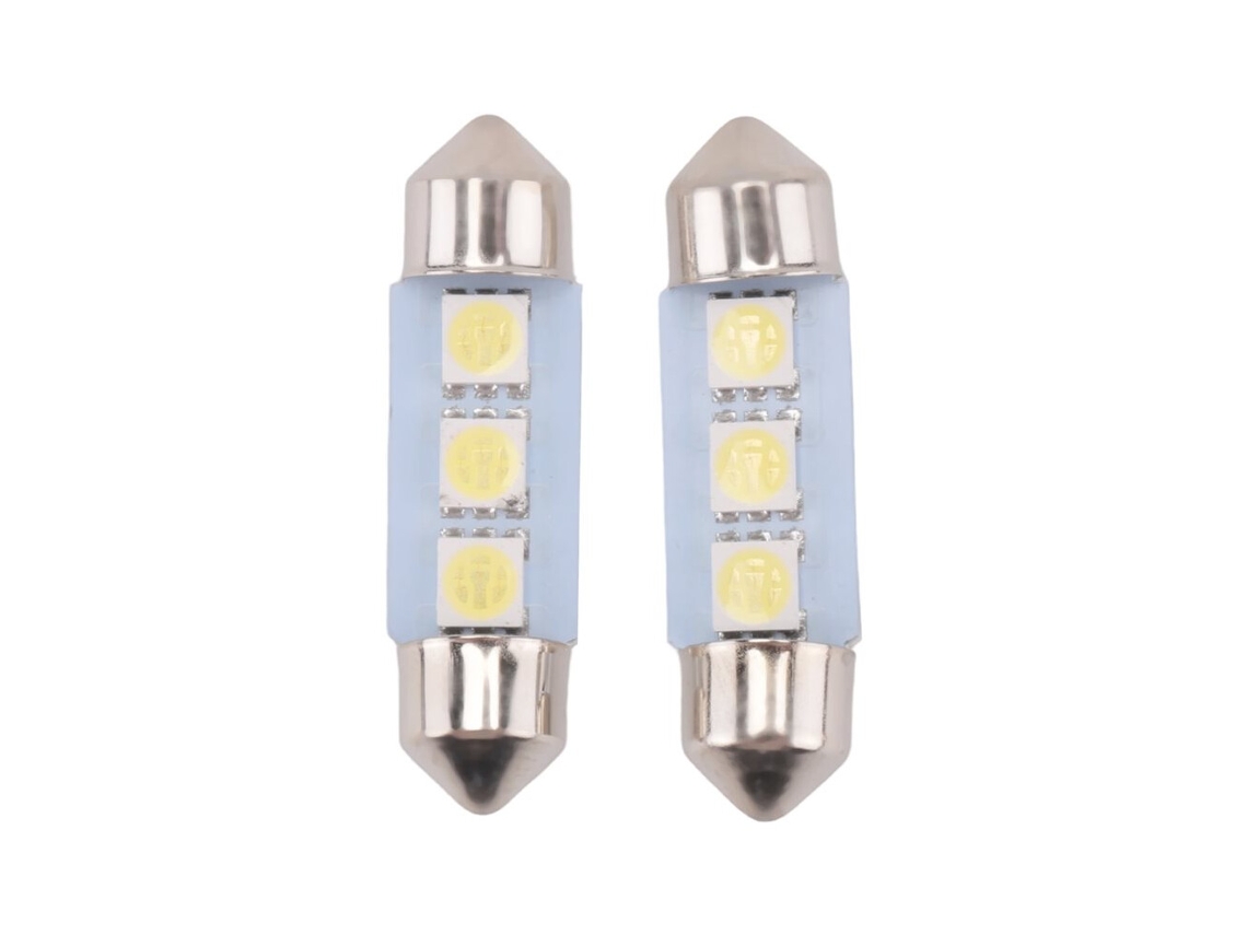 2 X Lâmpadas C5w com 3 Leds Smd 5050 (36mm) Luz Branca Xénon para Matrícula e Teto de Automóveis (tipo Torpedo)