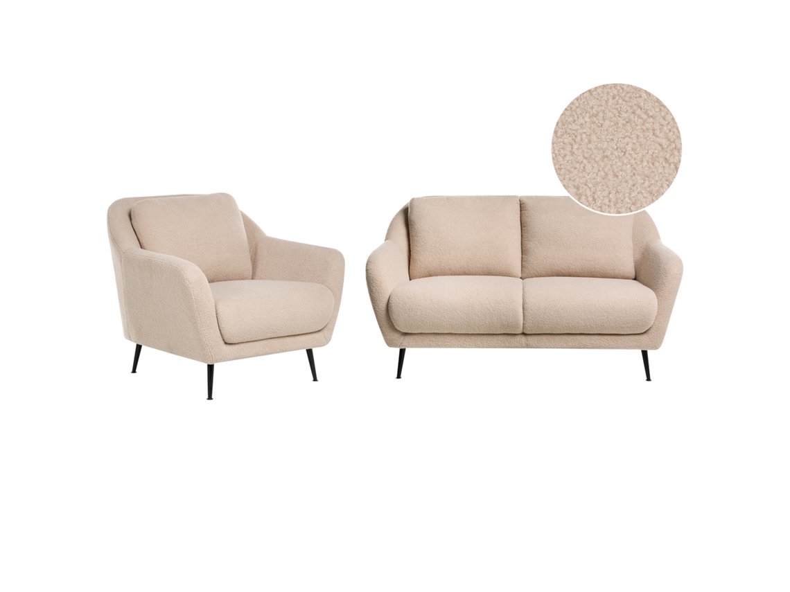 Sofá Em Chenille Macio E Fácil De Manter Beliani Eiby De Bouclé Creme 148x91x80