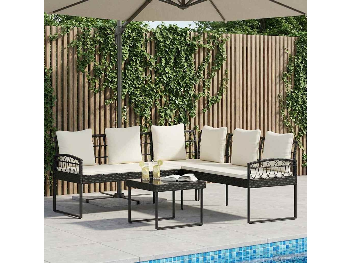 Vidaxl Conjunto De Sofá De Jardim 2 Unid. Preto E Creme