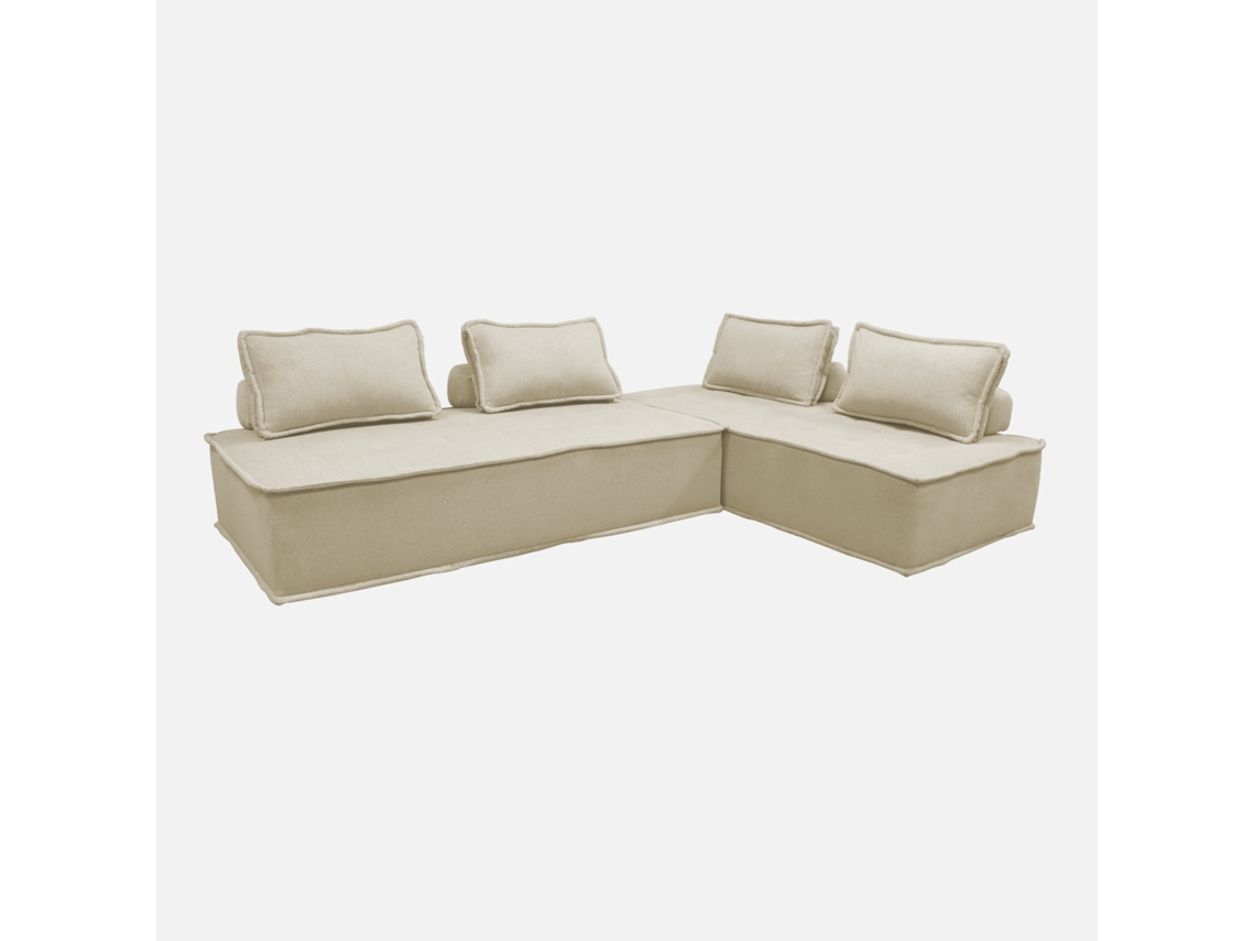 Sofá Modular Em Tecido Liso, 4 Lugares, Bege