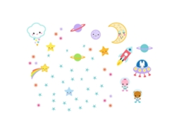 Omni adesivos de Parede com Design de Planetas, Nave Espacial, Animais, Lua e Estrelas para Dormitório, Sala de Jogos, Escritório